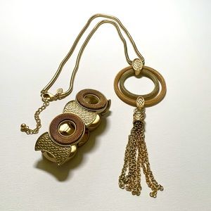 Chico’s gold colored statement necklace and cuff